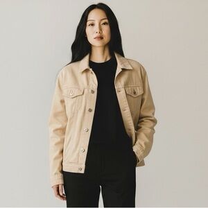 NWT Gianni Bini Womens Cropped Denim 100% Cotton Jacket M Bone Beige Button READ
